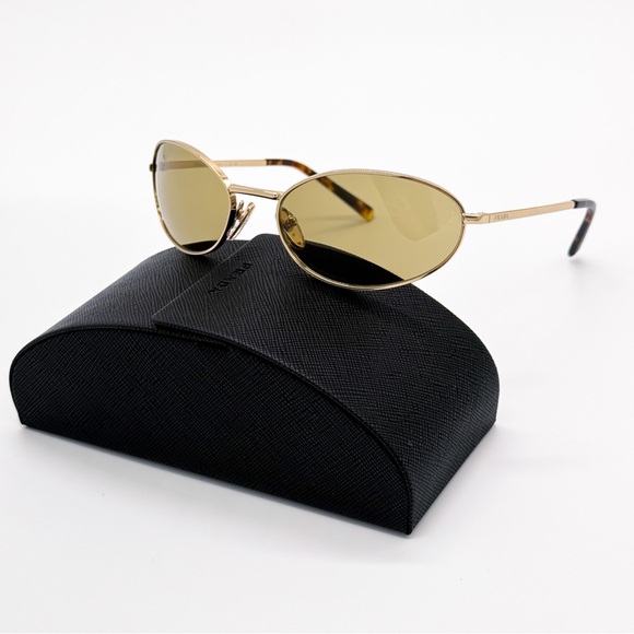 NEW PRADA PRA59S 5AK70G WOMEN SUNGLASSES SPR A59 5AK70G GOLD OVAL PR A59S - Picture 2 of 14